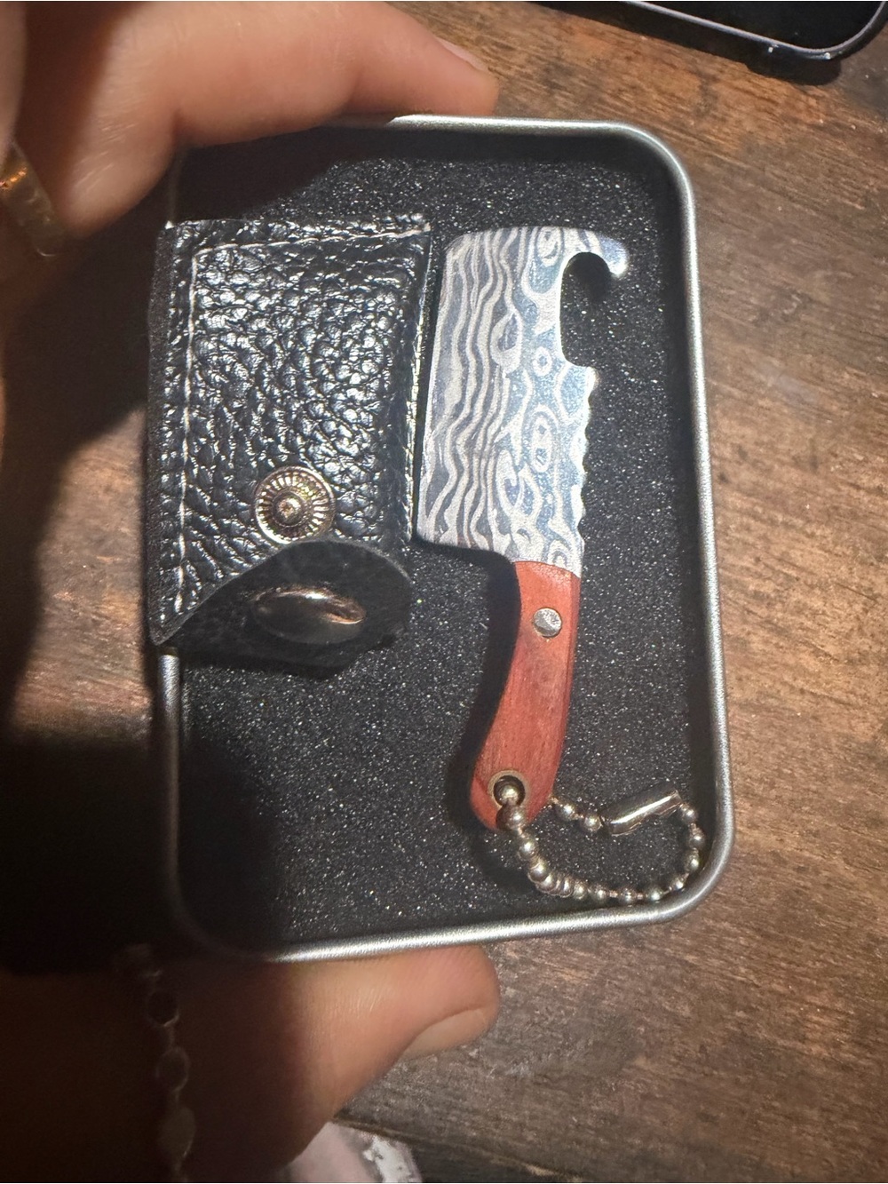 Mini Cleaver Key & Card Holder Set - Black Pouch with Brown Wood Handle